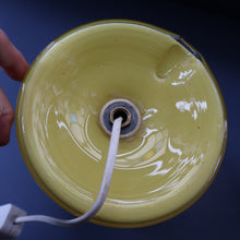 Load image into Gallery viewer, 1950s Scottish VASART Glass Tulip Lamp in Eye-Catching Yellow Shade with Tutti Frutti &amp; Black Flecks. WORKING
