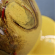 Load image into Gallery viewer, 1950s Scottish VASART Glass Tulip Lamp in Eye-Catching Yellow Shade with Tutti Frutti &amp; Black Flecks. WORKING
