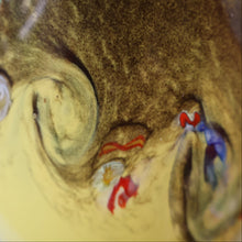 Load image into Gallery viewer, 1950s Scottish VASART Glass Tulip Lamp in Eye-Catching Yellow Shade with Tutti Frutti &amp; Black Flecks. WORKING
