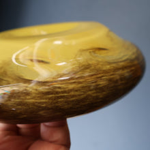 Load image into Gallery viewer, 1950s Scottish STRATHEARN Glass Shallow Bowl in Eye-Catching Yellow Shade with Tutti Frutti &amp; Black Flecks
