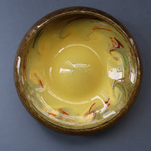Load image into Gallery viewer, 1950s Scottish STRATHEARN Glass Shallow Bowl in Eye-Catching Yellow Shade with Tutti Frutti &amp; Black Flecks
