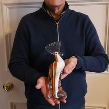 Load image into Gallery viewer, Large Vintage MURANO Glass Cockatoo with Multi-coloured Ribbon Stripes. 11 3/4 inches high
