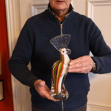 Load image into Gallery viewer, Large Vintage MURANO Glass Cockatoo with Multi-coloured Ribbon Stripes. 11 3/4 inches high

