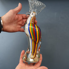 Load image into Gallery viewer, Large Vintage MURANO Glass Cockatoo with Multi-coloured Ribbon Stripes. 11 3/4 inches high
