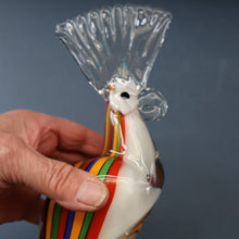 Load image into Gallery viewer, Large Vintage MURANO Glass Cockatoo with Multi-coloured Ribbon Stripes. 11 3/4 inches high
