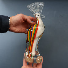Load image into Gallery viewer, Large Vintage MURANO Glass Cockatoo with Multi-coloured Ribbon Stripes. 11 3/4 inches high
