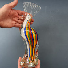 Load image into Gallery viewer, Large Vintage MURANO Glass Cockatoo with Multi-coloured Ribbon Stripes. 11 3/4 inches high
