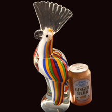 Load image into Gallery viewer, Large Vintage MURANO Glass Cockatoo with Multi-coloured Ribbon Stripes. 11 3/4 inches high
