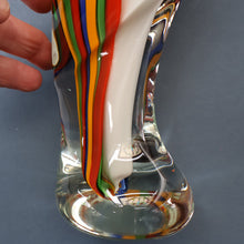 Load image into Gallery viewer, Large Vintage MURANO Glass Cockatoo with Multi-coloured Ribbon Stripes. 11 3/4 inches high
