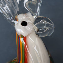 Load image into Gallery viewer, Large Vintage MURANO Glass Cockatoo with Multi-coloured Ribbon Stripes. 11 3/4 inches high
