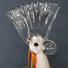 Load image into Gallery viewer, Large Vintage MURANO Glass Cockatoo with Multi-coloured Ribbon Stripes. 11 3/4 inches high
