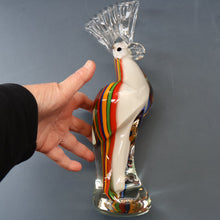 Load image into Gallery viewer, Large Vintage MURANO Glass Cockatoo with Multi-coloured Ribbon Stripes. 11 3/4 inches high
