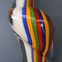 Load image into Gallery viewer, Large Vintage MURANO Glass Cockatoo with Multi-coloured Ribbon Stripes. 11 3/4 inches high
