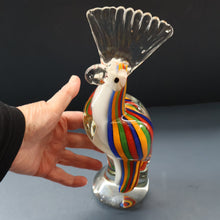 Load image into Gallery viewer, Large Vintage MURANO Glass Cockatoo with Multi-coloured Ribbon Stripes. 11 3/4 inches high
