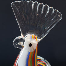 Load image into Gallery viewer, Large Vintage MURANO Glass Cockatoo with Multi-coloured Ribbon Stripes. 11 3/4 inches high
