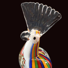 Load image into Gallery viewer, Large Vintage MURANO Glass Cockatoo with Multi-coloured Ribbon Stripes. 11 3/4 inches high
