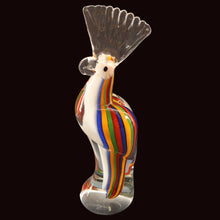 Load image into Gallery viewer, Large Vintage MURANO Glass Cockatoo with Multi-coloured Ribbon Stripes. 11 3/4 inches high
