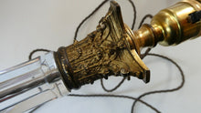 Load image into Gallery viewer, Antique 1890s Victorian SIGNED OSLER Corinthian Pillar Table Lamp with Brass Base and Capital and Fluted Crystal Pillar Section
