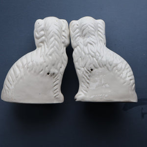 ANTIQUE 19th Century SMALLER SIZE White Staffordshire Dogs / Wally Dugs