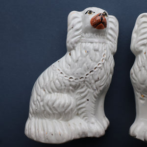 ANTIQUE 19th Century SMALLER SIZE White Staffordshire Dogs / Wally Dugs