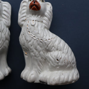 ANTIQUE 19th Century SMALLER SIZE White Staffordshire Dogs / Wally Dugs