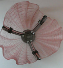 Load image into Gallery viewer, Vintage 1920s ART DECO Pressed Pink Glass Pendant Lamp Shade - in the form of a clam shell
