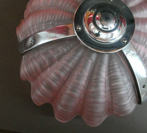 Vintage 1920s ART DECO Pressed Pink Glass Pendant Lamp Shade - in the form of a clam shell