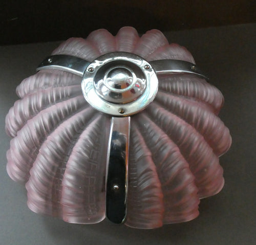 Vintage 1920s ART DECO Pressed Pink Glass Pendant Lamp Shade - in the form of a clam shell