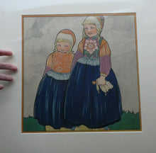 Load image into Gallery viewer, Original Large 1930s Colour Lithograph by Rie Cramer (1887-1977). Two Girls in Traditional Dutch Costume.

