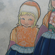 Load image into Gallery viewer, Original Large 1930s Colour Lithograph by Rie Cramer (1887-1977). Two Girls in Traditional Dutch Costume.
