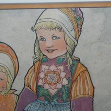 Load image into Gallery viewer, Original Large 1930s Colour Lithograph by Rie Cramer (1887-1977). Two Girls in Traditional Dutch Costume.
