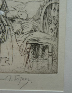 Cute Original Etching by EILEEN ALICE SOPER (1905 - 1990). Bedtime. Published 1922. Signed in Pencil
