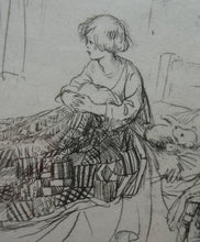 Load image into Gallery viewer, Cute Original Etching by EILEEN ALICE SOPER (1905 - 1990). Bedtime. Published 1922. Signed in Pencil
