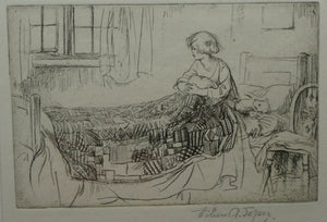 Cute Original Etching by EILEEN ALICE SOPER (1905 - 1990). Bedtime. Published 1922. Signed in Pencil