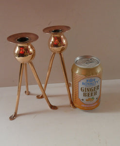Late 19th Century Arts and Crafts Copper Candlesticks with Tripod Feet