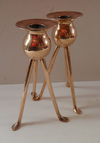 Late 19th Century Arts and Crafts Copper Candlesticks with Tripod Feet
