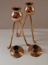 Load image into Gallery viewer, Unusual Pair of Late 19th Century Arts and Crafts Copper Candlesticks with Tripod Feet
