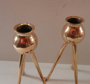 Late 19th Century Arts and Crafts Copper Candlesticks with Tripod Feet