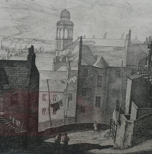 Antique Etching Looking Across to St Patrick's Church from High School Yard, Edinburgh