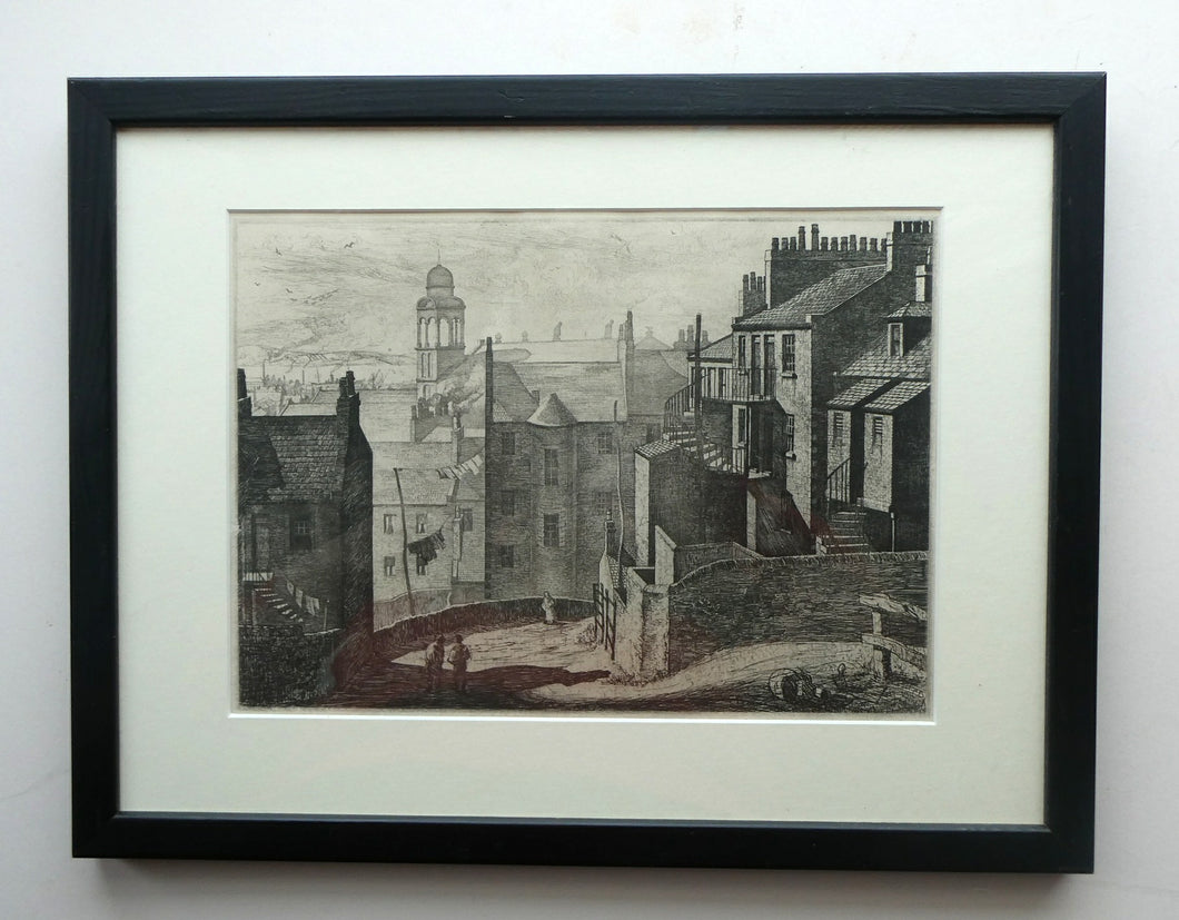 Antique Etching Looking Across to St Patrick's Church from High School Yard, Edinburgh