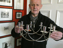 Load image into Gallery viewer, 1950s Vintage Danish Modernist Silver Plate Candelabra. Designed by Einar Dragsted
