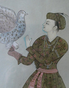 INDIAN ART: Vintage Indian Miniature Watercolour. Nobleman with a Falcon