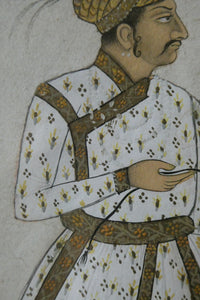 INDIAN ART: Vintage Indian Miniature Watercolour. Nobleman with a Falcon