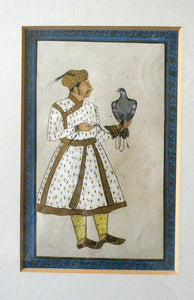 INDIAN ART: Vintage Indian Miniature Watercolour. Nobleman with a Falcon
