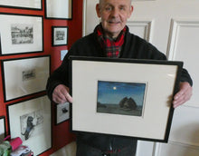 Load image into Gallery viewer, Scottish Colour Woodcut of Two Haystacks in the Moonlight by LCA Brown. Art Deco Print
