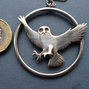 SHETLAND SILVER. Vintage LARGE Hallmarked Brooch by James Kerr of Lerwick. Shetland. Owl Design