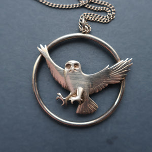 SHETLAND SILVER. Vintage LARGE Hallmarked Brooch by James Kerr of Lerwick. Shetland. Owl Design