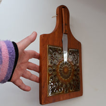 Load image into Gallery viewer, 1960s DANISH TEAK Vintage Cheese or Chopping Board with Ceramic Tile &amp; Orirignal Cheese Knife
