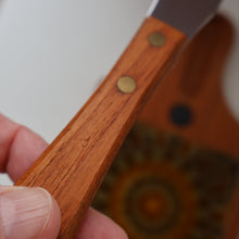 Load image into Gallery viewer, 1960s DANISH TEAK Vintage Cheese or Chopping Board with Ceramic Tile &amp; Orirignal Cheese Knife
