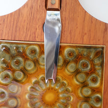 Load image into Gallery viewer, 1960s DANISH TEAK Vintage Cheese or Chopping Board with Ceramic Tile &amp; Orirignal Cheese Knife

